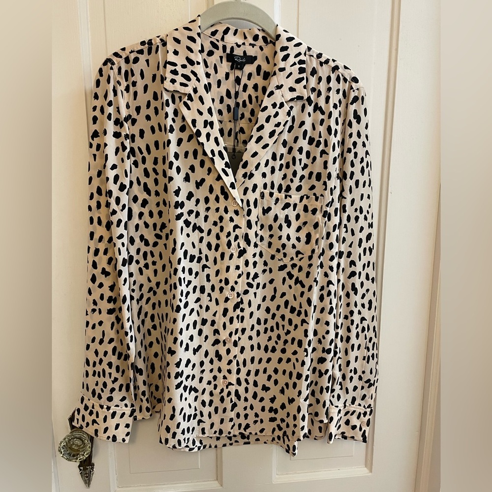NWT Rails cream and black animal print silk blouse size S